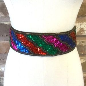 LA REGALE Women’s VINTAGE 80’s 90’s Colorful Multicolored Sequin Wide Belt